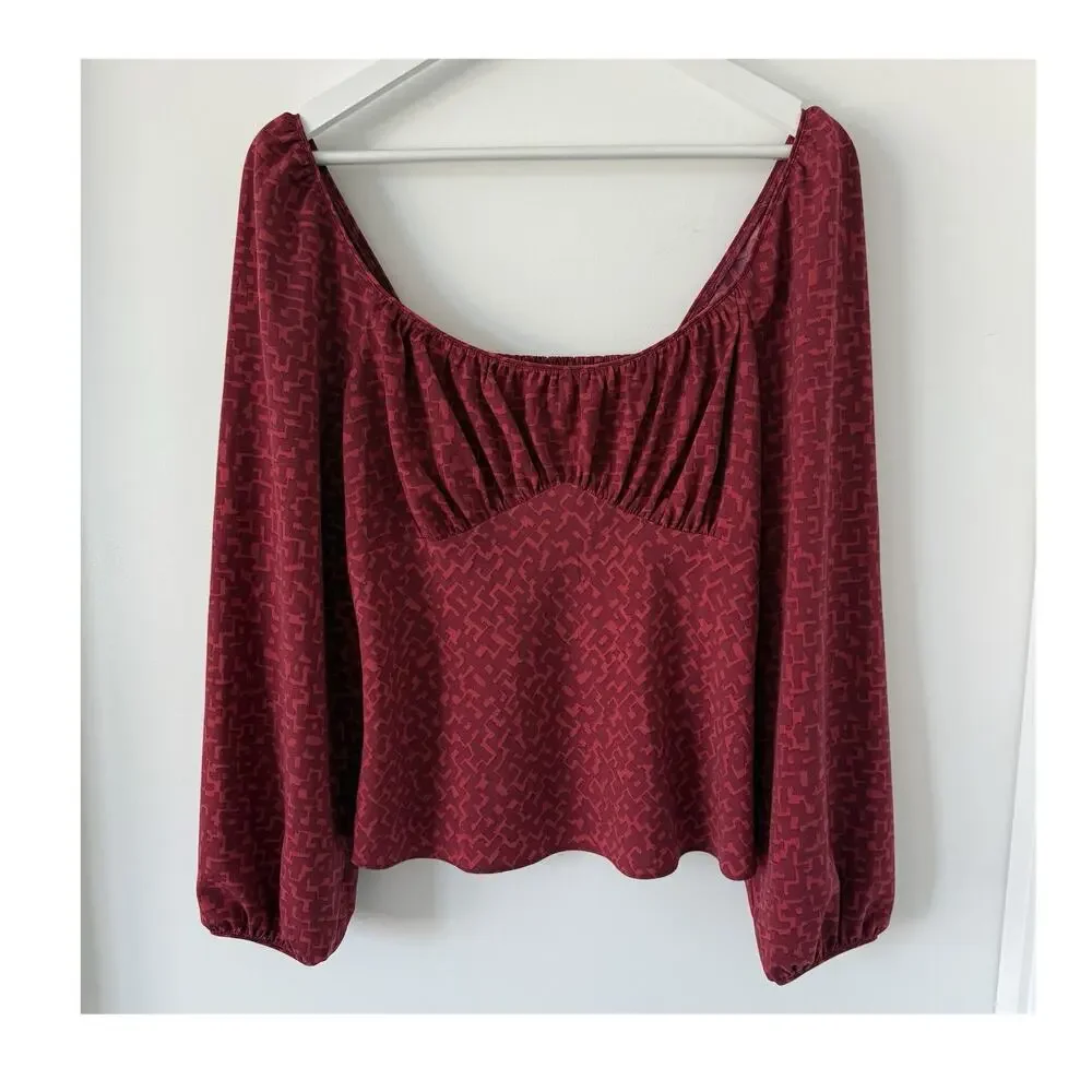 Puff Sleeve Peplum Blouse Square Neck Top size 8‎